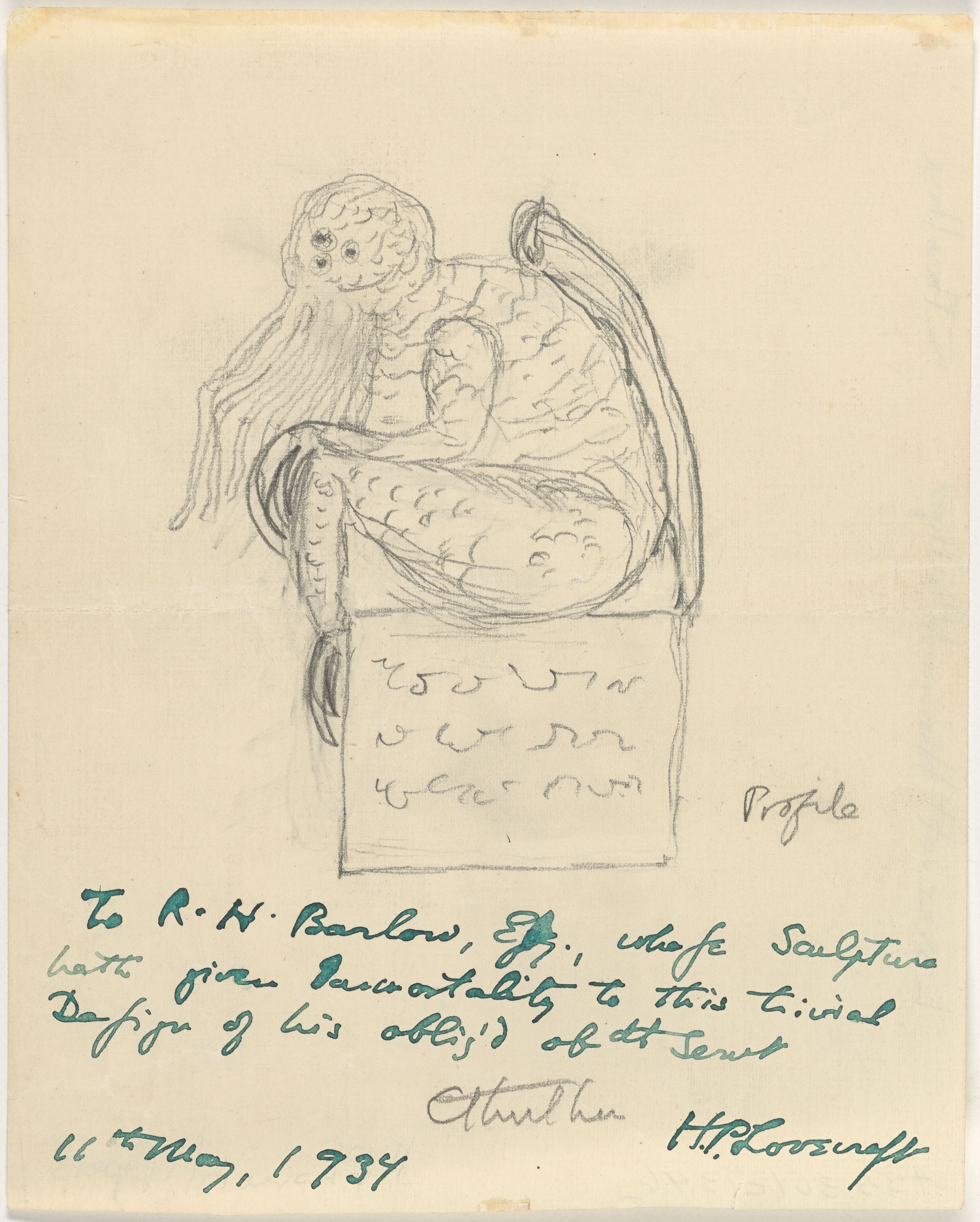 Image credit: Sketch of Cthulhu drawn by Lovecraft (1934)