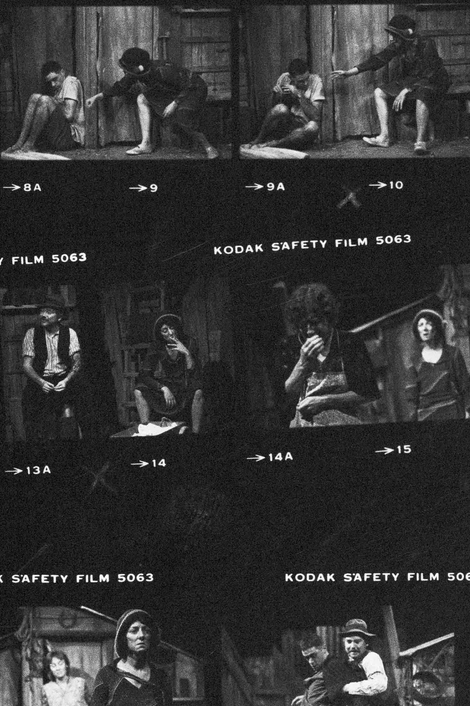 Part of contact sheet from photo shoot for "Bleedin' Butterflies". L-R: (from top) Mark Minchinton as Jimmy, Monica Maughan as May, David Kendall as Leo, Maree D'Arcy as Nina and Cathrine Lynch as Christine. Photographer: Jeff Busby 