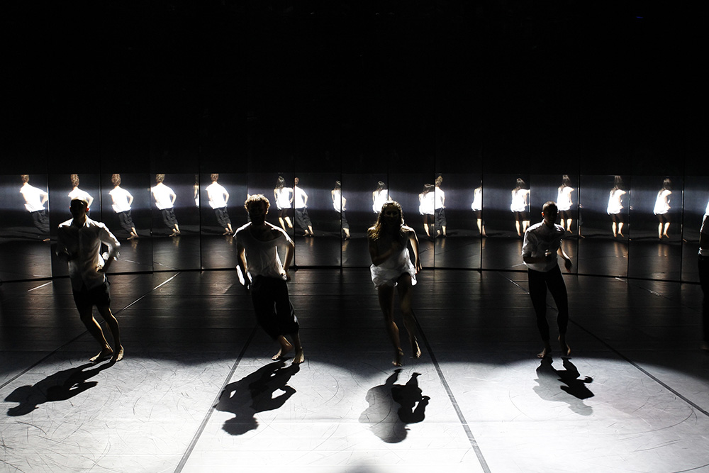 Production still for "247 Days". L-R: James Pham, Leif Helland, Lauren Langlois, Tara Soh, Alya Manzart. Photographer: Jeff Busby