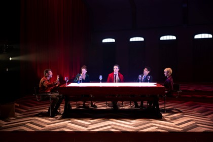 Production still for the 2023 Season of 'Nosferatu.' In photo: Keegan Joyce, Sophie Ross, Jacob Collins-Levy, Max Brown, Shamita Siva. Photographer: Pia Johnson