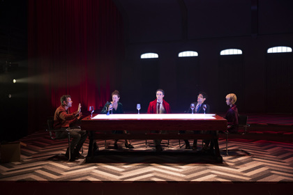 Production still for the 2023 Season of 'Nosferatu.' In photo: Keegan Joyce, Sophie Ross, Jacob Collins-Levy, Max Brown, Shamita Siva. Photographer: Pia Johnson