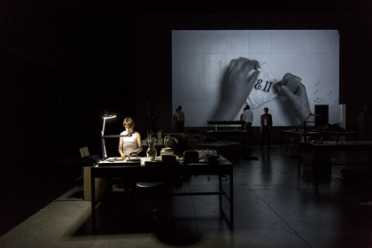 Production still for "Edward II". L-R: Julian Mineo as The Boy, Paul Ashcroft as Piers, Johnny Carr as Ned, Marco Chiappi as Mortimer Photographer: Pia Johnson