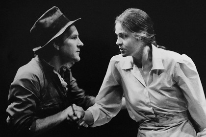 Production still for "Earthly Paradise". L-R: Robert Morgan, Nadia Kostich as Lesbia. Photographer: Jeff Busby