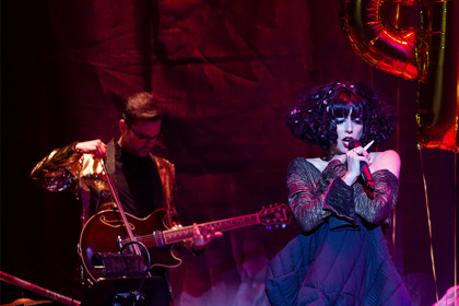 Production still for "Apocalypse Meow: Crisis is Born". L-R: Jethro Woodward, Meow Meow. Photographer: Pia Johnson