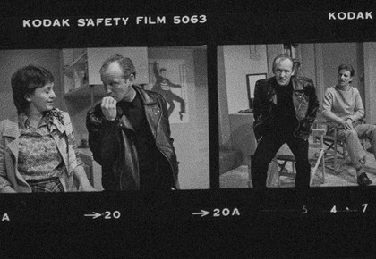 Part of contact sheet for "A Night in the Arms of Raeleen". L-R: Sue Jones as Raeleen, Ron Challinor as Rat, Peter Paulsen as Moxy. Photographer: Jeff Busby