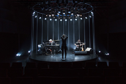 Production still for "The Fiery Maze". L-R: Tim Finn, Abi Tucker, Brett Adams. Photographer: Pia Johnson