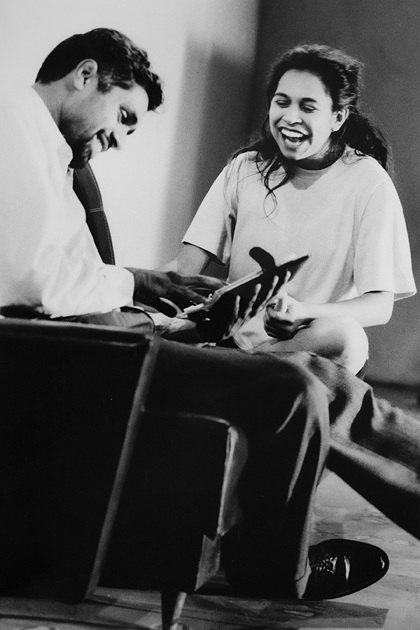 Production still for "Up the Road". L-R: John Moore as Ian Sampson, Irma Woods as Liddy. Photographer: Jeff Busby