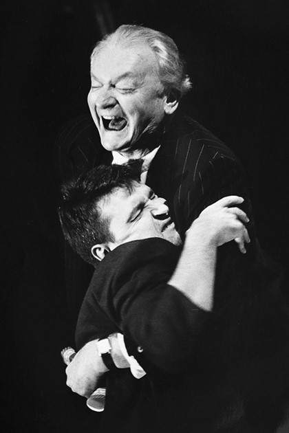 Production still for "Tear From a Glass Eye". L-R: Peter Houghton as Titus, Bob Hornery as Stanley. Photographer: Jeff Busby