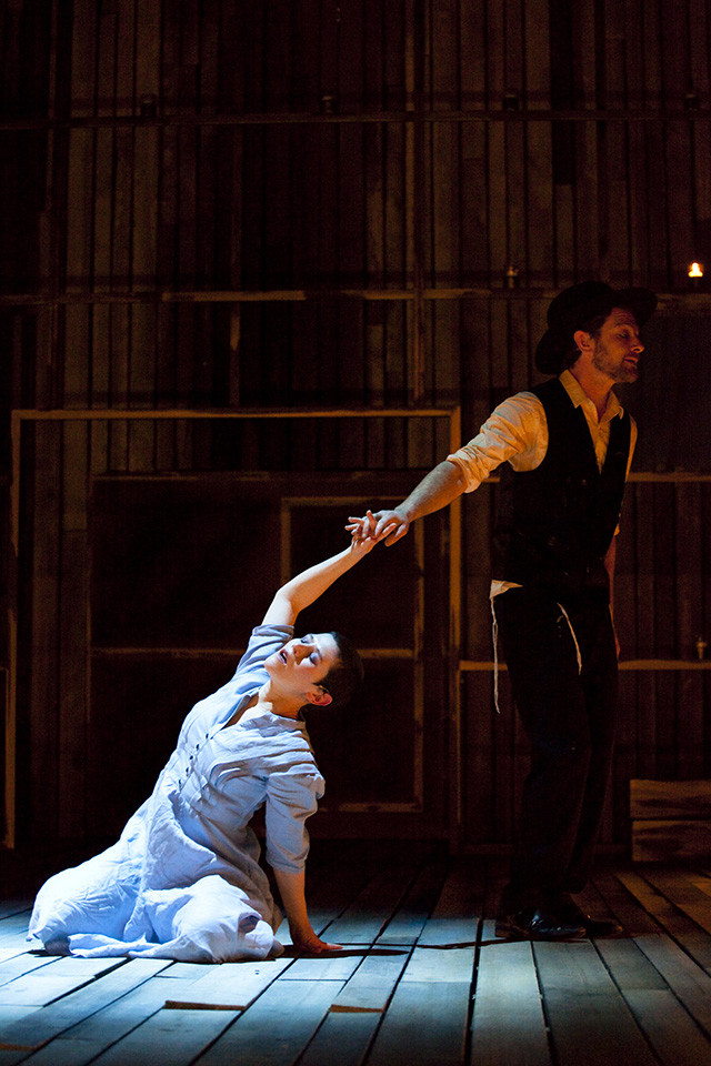 Production still for "A Golem Story". L-R: Yael Stone as Ahava, Dan Spielman as Amos. Photographer: Pia Johnson