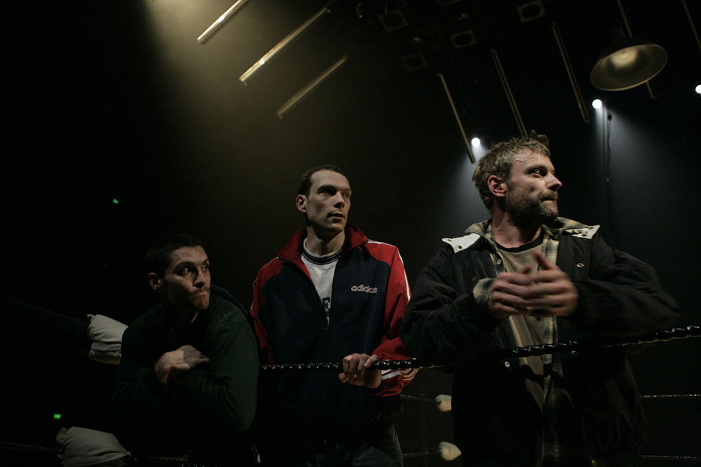 Production still for "Headlock". L-R: Byron Perry, Luke Hockley, Gerard van Dyck. Photographer: Jeff Busby