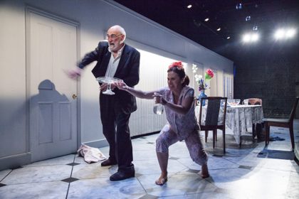 Production still for "Meta". L to R: John Flaus and Mary Helen Sassman. Photographer: Pierre Carthew