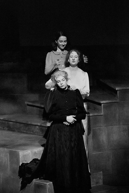Production still for "The Passion and its Deep Connection with Lemon Delicious Pudding". Top to Bottom: Sancia Robinson, Anne Byron, Meredith Rogers. Photographer: Unknown