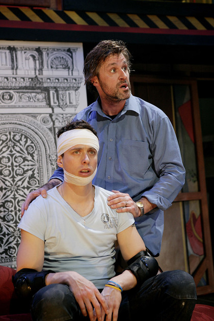 Production still for "A Commercial Farce". L-R: Luke Ryan, Peter Houghton. Photographer: Jeff Busby