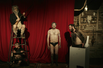Production still for "Avast/Avast II". Thomas Wright (centre), Gareth Davies (far right). Photographer: Jeff Busby
