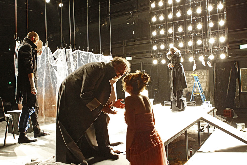 Production still for "The Histrionic". L-R: Josh Price as Ferrucio, Bille Brown as Bruscon, Katherine Tonkin as Erna, Jennifer Vuletic as Madame Bruscon. Photographer: Jeff Busby