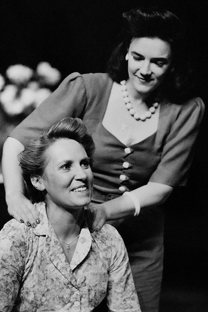 Production still for "A Happy and Holy Occasion". L-R: Ailsa Piper as Mary O'Mahon, Janet Andrewartha as Brenda Mulcahey. Photographer: Jeff Busby