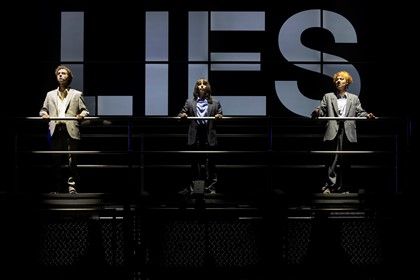 Production photography from TRUTH (2025). Photographer: Pia Johnson. In photograph: Tomáš Kantor, Eva Seymour & Emily Havea