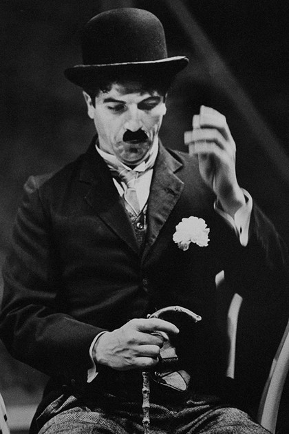 Production still from "The Tramp's Revenge". Joseph Spano as Charlie Chaplin. Photographer: David B. Simmonds