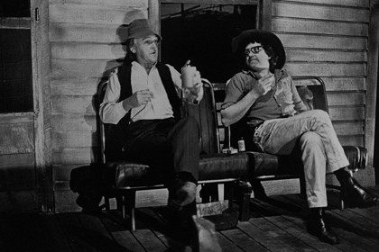 Production still for "More Bullsh". L-R: Frederick Parslow as Pricky Reed, John Wood as Sandy Doyle. Photographer: Jeff Busby