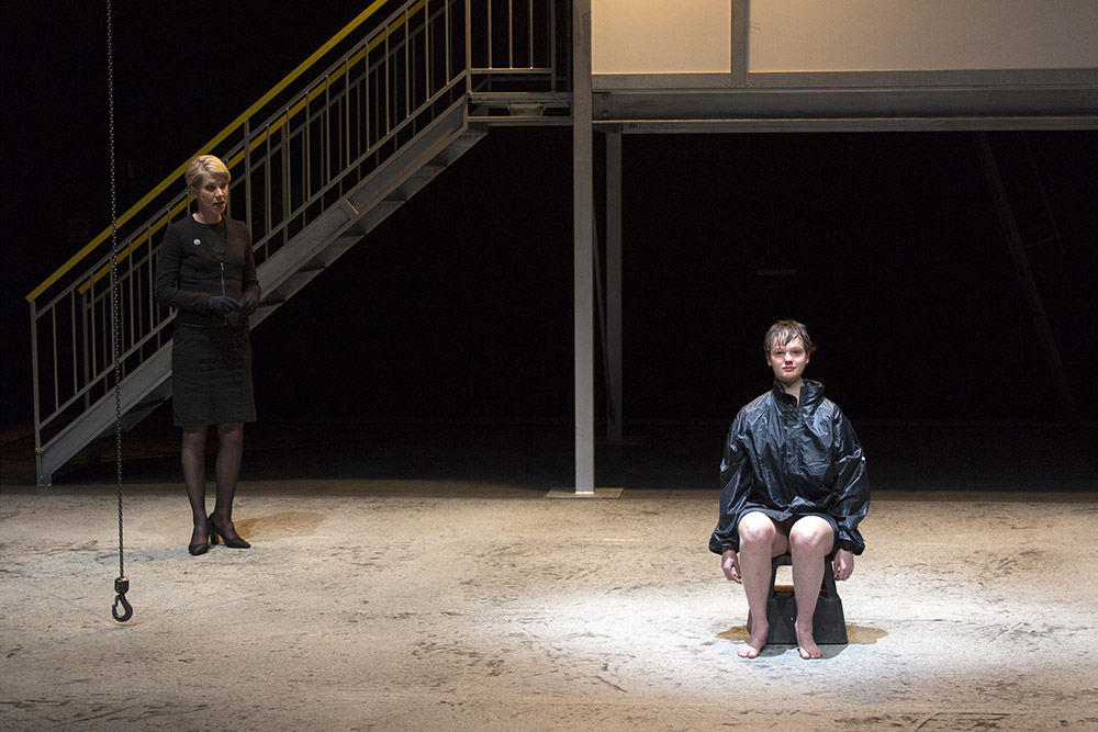 Production still for "Antigone". L-R: Jane Montgomery Griffiths, Emily Milledge. Photographer: Pia Johnson