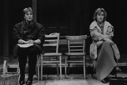 Production still for "Falling from Grace". L- R: Deidre Rubenstein as Maggie Campbell, Catherine Wilkin as Suzannah Brompton. Photographer: Jeff Busby