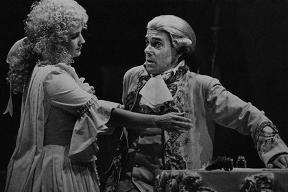 Production still for "Esterhaz". L-R: Elly Varrenti as Magdalena, Robert Meldrum as Joseph Haydn. Photographer: Unknown