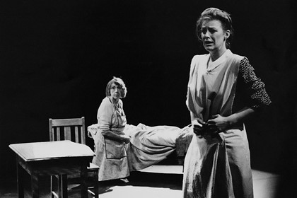 Production still for "The Newspaper of Claremont Street". L-R: Patricia Kennedy, Jane Bayly. Photographer: Jeff Busby