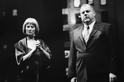  Production still for "Myth, Propaganda and Disaster in Nazi Germany and Contemporary America". L-R: Jaqy Phillips as Amy, Michael Habib as Jack. Photographer: Jeff Busby
