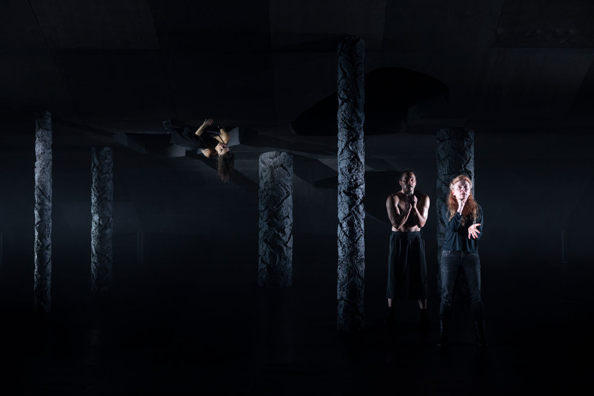 Production still for the 2022 Season of 'Monsters'. L-R: Josie Weise, Kimball Wong, Alison Whyte. Photographer: Pia Johnson