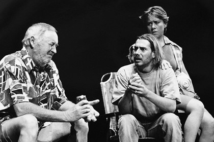 Production still for "Sweet Road". L-R: Don Barker as Frank, Stephen Greig as Andy, Michaela Cantwell as Carla. Photographer: Jeff Busby