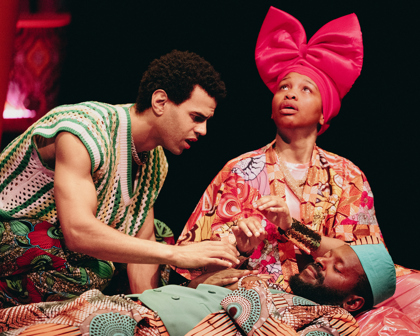 Production Photography from WHO NO KNO GO KNO (2024). Photographer: Wani Toaishara. In photograph: Tane Williams Accra & Masego Pitso