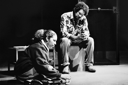 Production still for "Belonging". L-R: Anjee-Lee Solomon as Cindy, Greg Fryer as Pop. Photographer: Rachelle Roberts
