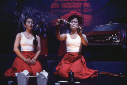 Production still from "Love Suicides". L-R: Miki Oikawa, Yumi Umiumare. Photographer: Unknown