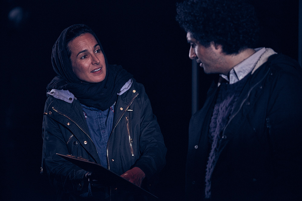 Production still for "Good Muslim Boy". L-R: Nicole Nabout, Osamah Sami. Photographer: Tim Grey