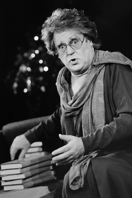 Production still for "Your Dreaming". Max Gillies as Germaine Greer. Photographer: Jeff Busby