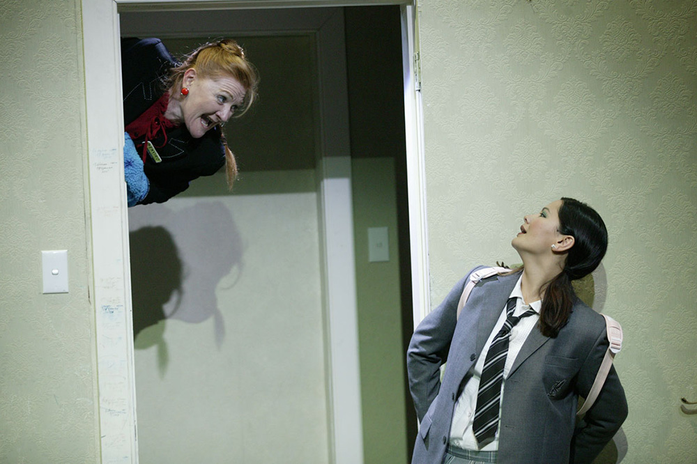 Production still for "The Metamorphosis". L-R: Julie Forsyth, Ming-Zhu Hii. Photographer: Jeff Busby