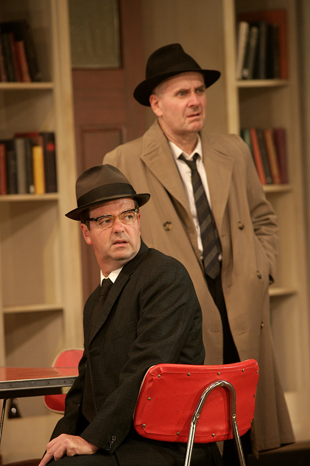 Production still for "The Spook". L-R: Kevin Harrington, Denis Moore. Photographer: Jeff Busby