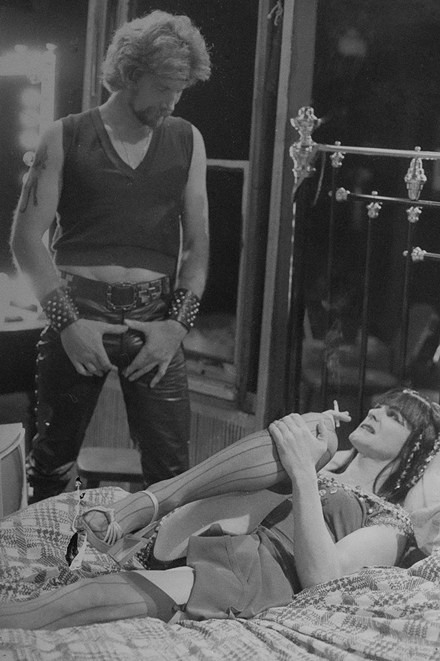 Production still for "Hosanna". L-R: Vernon Wells as Ballsy, Robert Essex as Hosanna. Photographer: Sandra Matlock