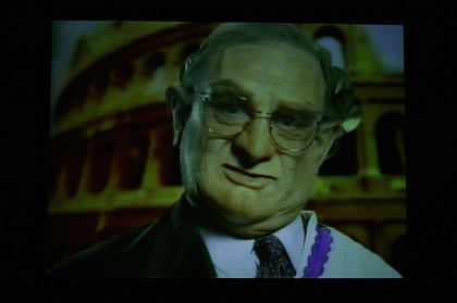 Production still for "The Big Con". Max Gillies as Bob Carr. Photographer: Lisa Tomasetti