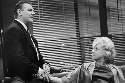Production still for "The Piccadilly Bushman". L-R: John Walton as Alec Ritchie, Monica Maughan as Grace Bourne. Photographer: Jeff Busby
