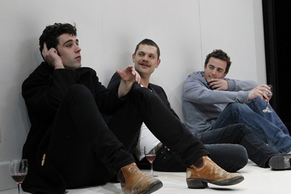 Production still for "Thyestes". L-R: Mark Leonard Winter, Thomas Henning, Chris Ryan. Photographer: Jeff Busby