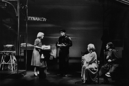 Production still for "Disturbing the Dust". L-R: Rebe Taylor, Jack Finsterer, Patricia Kennedy, Mary Sitarenos. Photographer: David Wilson