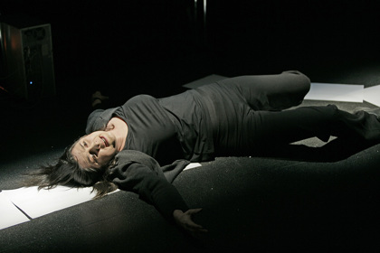 Production still for "Womanbomb". Pamela Rabe as The Woman. Photographer: Lisa Tomasetti