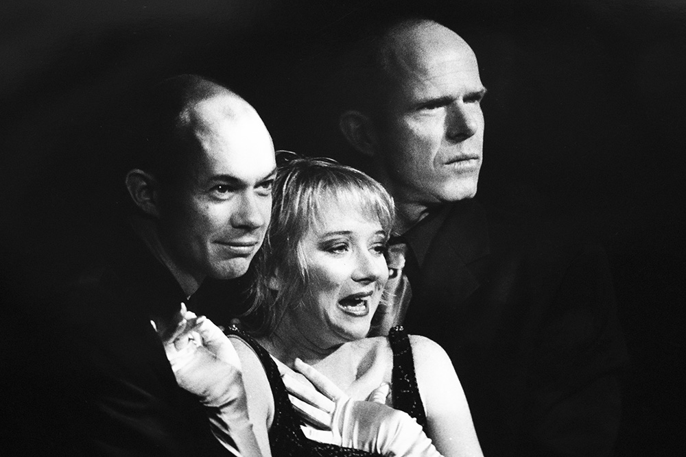 Production still for "So Wet". L-R: James Wardlaw, Mandy McElhinney, Ken Radley. Photographer: Jeff Busby