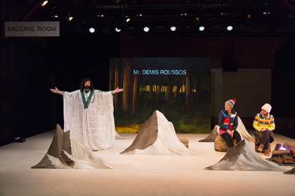 Production still for "Come Away with Me to the End of the World". L-R: Patrick Moffatt, Heather Bolton, Beth Buchanan. Photographer: Pia Johnson