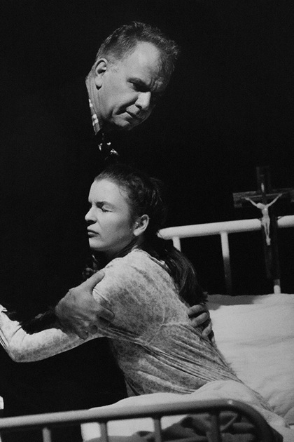 Production still for "All Souls". L-R: Peter Hosking as Joe, Margaret Mills as Angela. Photographer: Jeff Busby