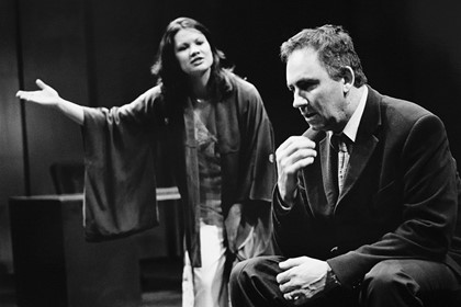 Production still for "Myth, Propaganda and Disaster in Nazi Germany and Contemporary America". L-R: Ming-Zhu Hii as Marguerite, Nicholas Eadie as Talbot. Photographer: Jeff Busby