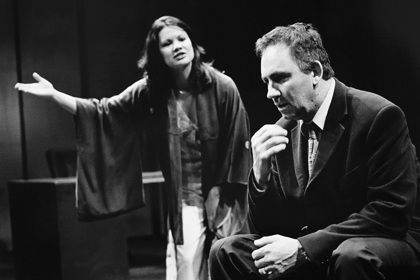  Production still for "Myth, Propaganda and Disaster in Nazi Germany and Contemporary America". L-R: Ming-Zhu Hii as Marguerite, Nicholas Eadie as Talbot. Photographer: Jeff Busby