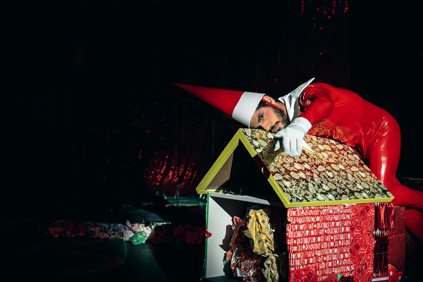 Production photography from F**k Christmas (2024). Photographer: Gregory Lorenzutti. In photograph: Seth Sladen