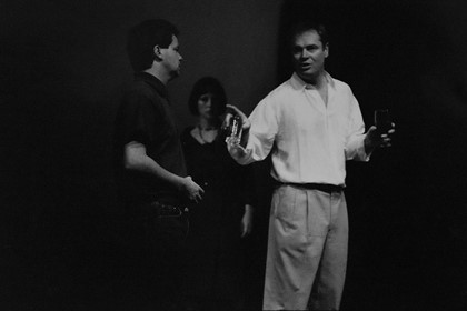 Production still for "Sex Diary of an Infidel". L-R: Celia de Burgh as Jean, Kevin Harrington as Martin, Gary Day as Max. Photographer: Jeff Busby